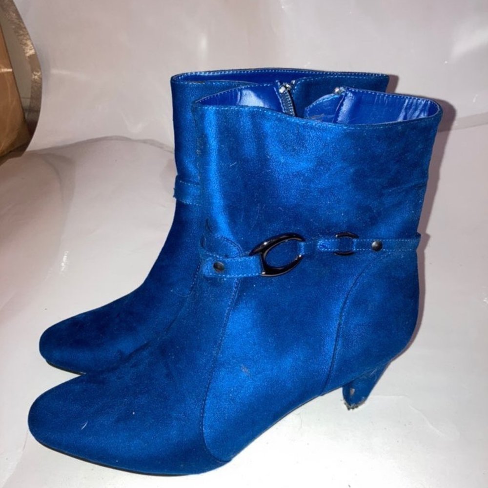 Bright blue suede bootie